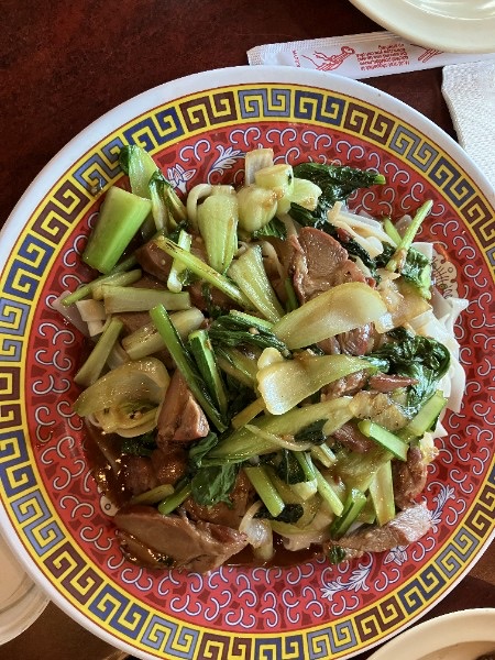 Stir-fried duck with Chinese broccoli